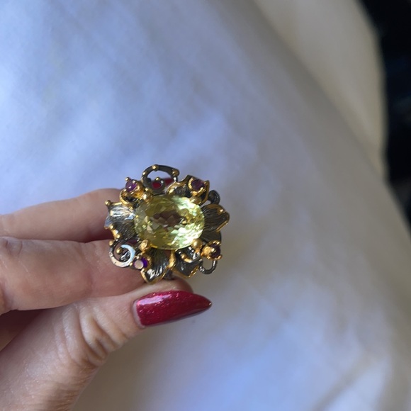 Lemon Quartz & Amethyst Sterling Statement Ring - Picture 7 of 9